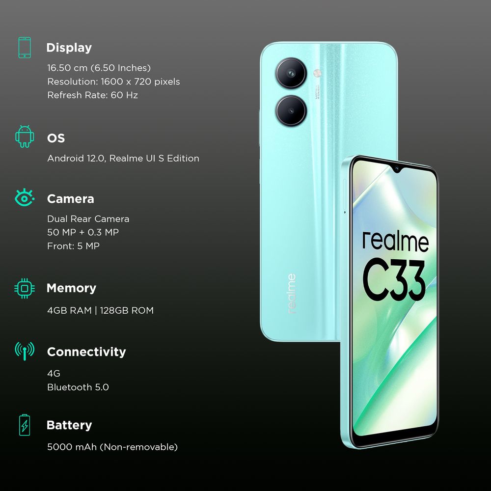 Buy realme C33 (4GB RAM, 128GB, Aqua Blue) Online - Croma